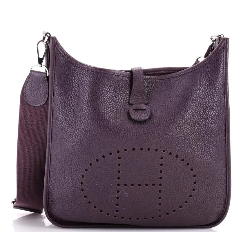 Hermes Evelyne Bag Gen III Clemence PM: Condition: Pre-owned - Good,Brand: Hermes,Exterior Material: Leather,Style: Cross Body Bags,Exterior Color: Purple,Department: Women,Size: Pm,Accessories: With Strap