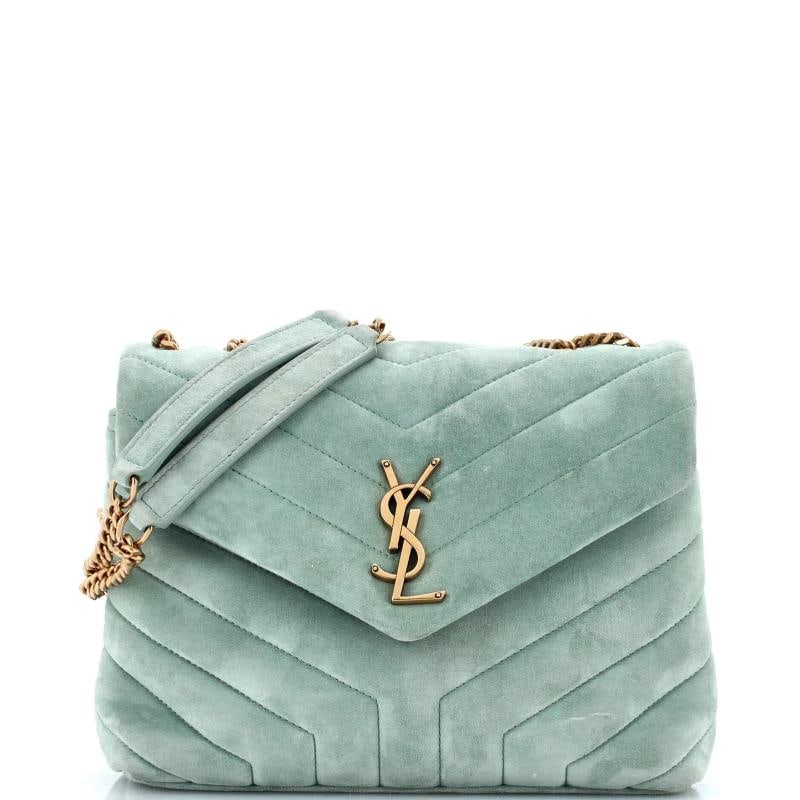 Saint Laurent Loulou Shoulder Bag Matelasse Chevron Suede Small: Condition: Pre-owned - Good,Brand: Saint Laurent,Exterior Material: Suede,Style: Shoulder Bags,Exterior Color: Green,Department: Women,Size: Small Condition: Very good. Exterior: corner wear, edge