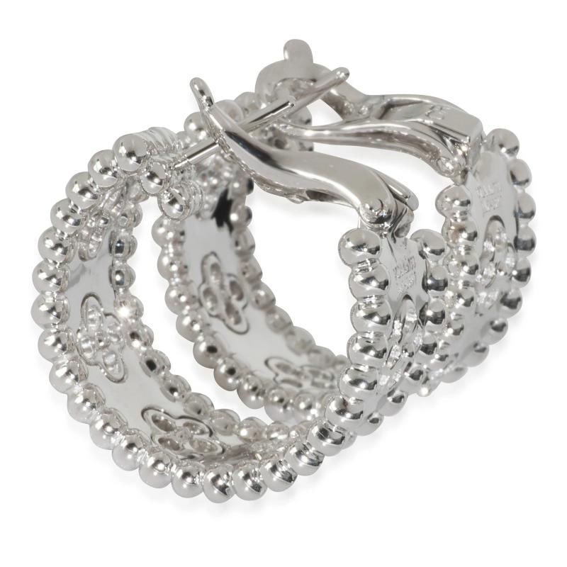 Van Cleef & Arpels White Gold Diamond Perlee Clovers Hoop Earrings - 2