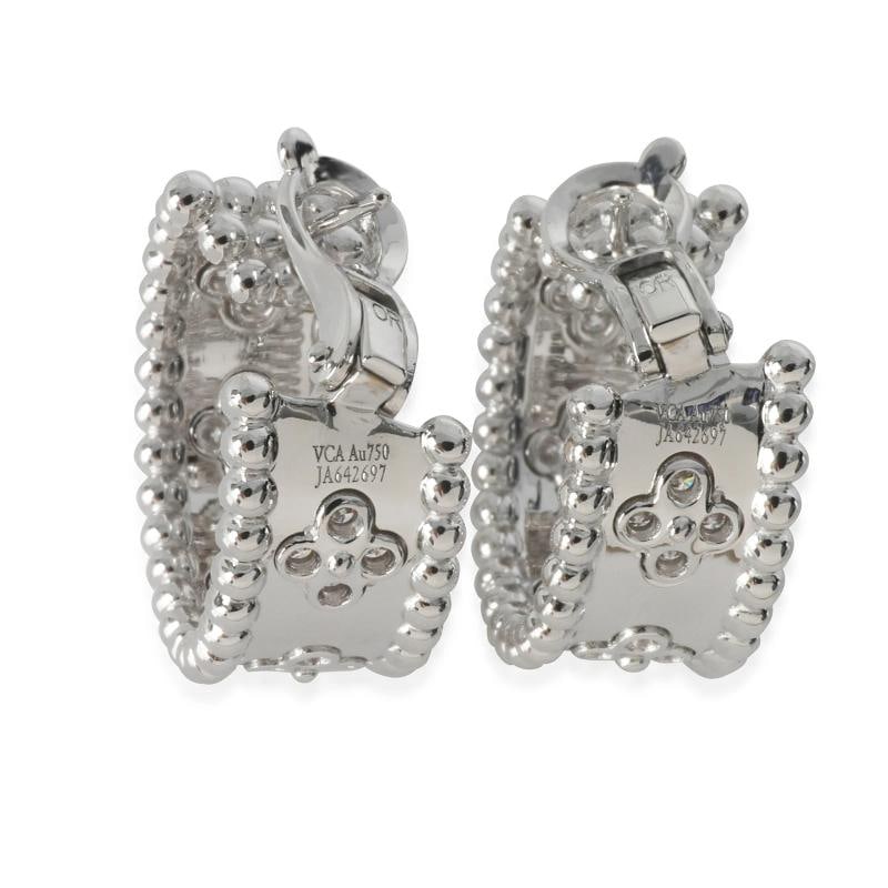 Van Cleef & Arpels White Gold Diamond Perlee Clovers Hoop Earrings - 3