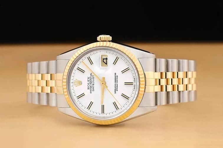 ROLEX MENS DATEJUST 16013 WHITE DIAL 18K YELLOW GOLD STAINLESS STEEL WATCH - 3