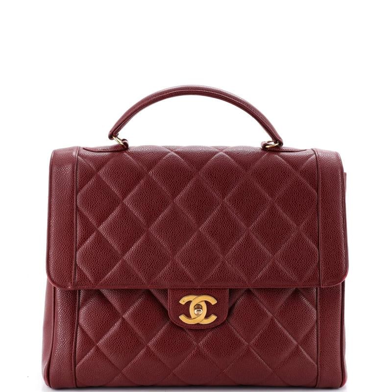 Chanel Vintage Two-Tone Kelly Top Handle Bag Quilted Caviar Jumbo: Measurements: Handle Drop 3", Height 9.5", Width 12", Depth 5" . Condition: Pre-owned - Good,Brand: Chanel,Exterior Material: Leather,Style: Top Handle,Exterior Color: Red,Department: Women,Size: