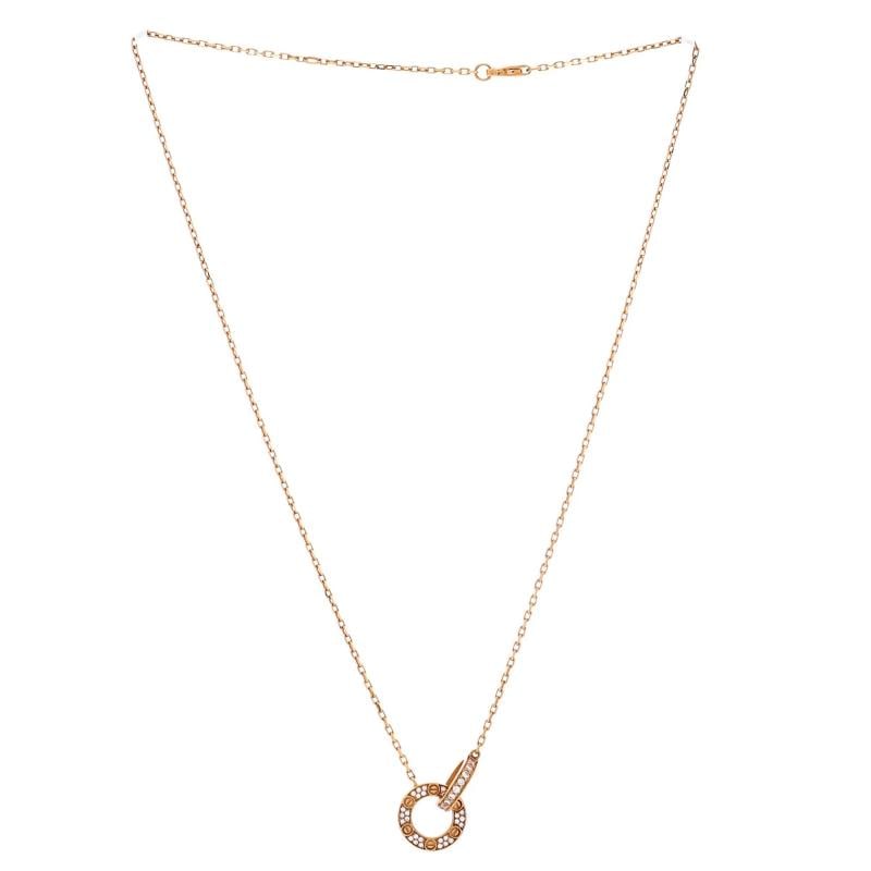 Cartier Love Interlocking Pave Necklace 18K Rose Gold and Diamonds - 3