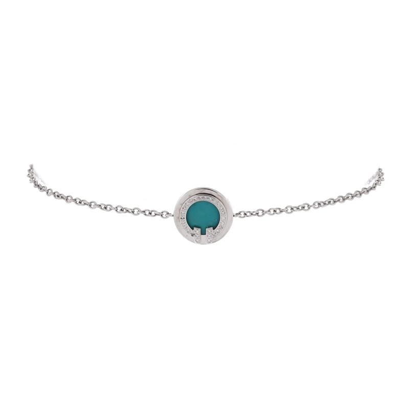 Tiffany & Co. T Circle Chain Bracelet 18K White Gold with Turquoise and Diamonds: Condition: Pre-owned - Good,Brand: Tiffany & Co.,Main Stone: Turquoise,Metal: 18K White Gold,Metal Purity: 18K,Style: Chain,Type: Bracelet,Color: White Gold,Material: 18K White Gold, Diamond, Turquois