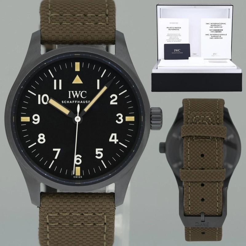 PAPERS NEW IWC Pilot Mark Xviii Edition Hodinkee IWC Pilot Mark Xviii Edition: Case & Dial Case Material: IWC Ceramic Case Size: 39mm Bezel: IWC Ceramic Crystal: IWC Sapphire Dial: IWC Black Movement & Bracelet Movement: IWC Automatic Bracelet Design: IWC Green Strap Bracelet