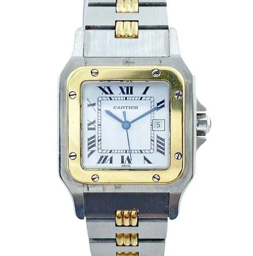 Cartier Santos Gordon RARE 18k YG TwoTone Auto White Dial Unisex's Watch 29mm: Case Size 29mm Wrist Fit 7 inches Box No Papers No Condition Ã¢â‚¬â€ Used - Good Full Specifications Brand Cartier Customized No Serial # 296xxxxxx Gender Un