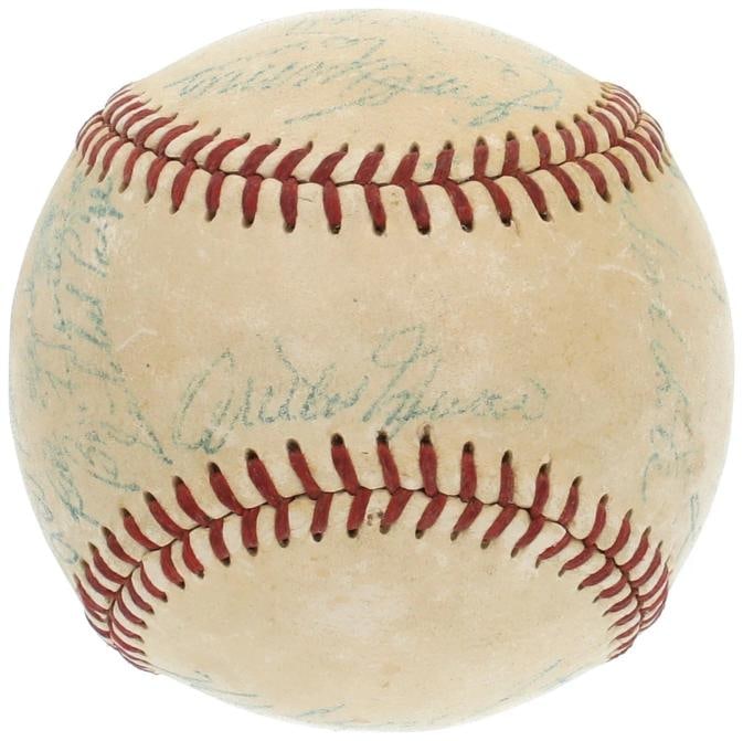 1953 All Star Game Team Signed Baseball Mickey Mantle Satchel Paige JSA COA - 6