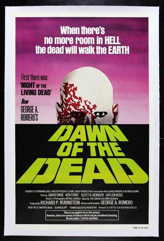 DAWN OF THE DEAD ORIGINAL ZOMBIE GREEN MOVIE POSTER 1978~(27" x 41"): Industry: Movies,Object Type: Poster,Original/Reproduction: Original,Country of Origin: United States