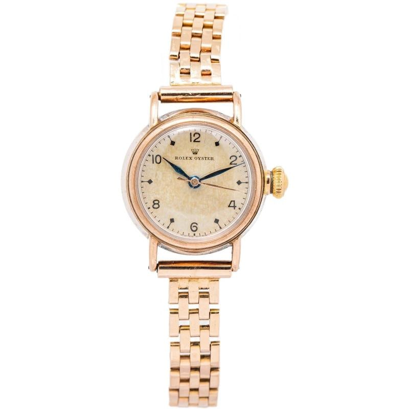 Rolex Oyster Vintage 14K Rose Gold Manuel Off-White Dial Ladies Watch 23mm: Condition: Pre-owned - Good,Brand: Rolex,Type: Wristwatches,REFERENCE: Vintage,Model: Oyster,Movement: Manuel,WARRANTY: 1 Year,CONDITION DESCRIPTION: Pre-Owned,WEIGHT: 27.6g,Department: Ladies,COUNTRY