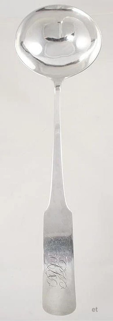 RARE Huge Antique 1808 American Coin Silver Fiddle Soup Punch Ladle: The ladle measures 13 3/4 inches long. The ladle weighs 188 grams or 6 troy ounces. . Type: Ladle,Age: 1807-1817,Composition: Coin Silver (.900),Year Made: 1807-1817,Maker: Taylor & Hinsdale,Country