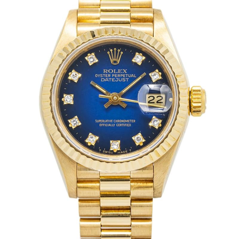 Rolex Datejust 69178 Papers 18k President Blue Vignette Diamond Dial Women 26mm - 2