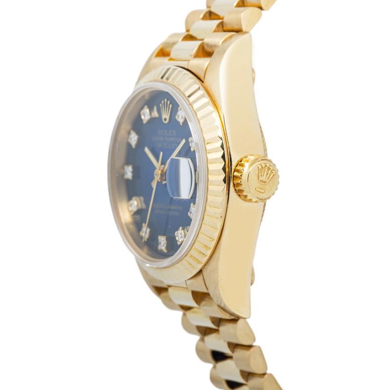 Rolex Datejust 69178 Papers 18k President Blue Vignette Diamond Dial Women 26mm - 3