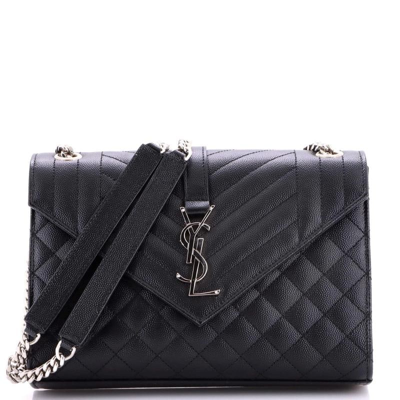Saint Laurent Classic Monogram Envelope Satchel Mixed Matelasse Leather Medium: Accessories: Dust Bag Measurements: Handle Drop 12", Height 7", Width 9.5", Depth 2.5", Strap Drop 20". Condition: Pre-owned - Good,Brand: Saint Laurent,Exterior Material: Leather,Style: Shoulder