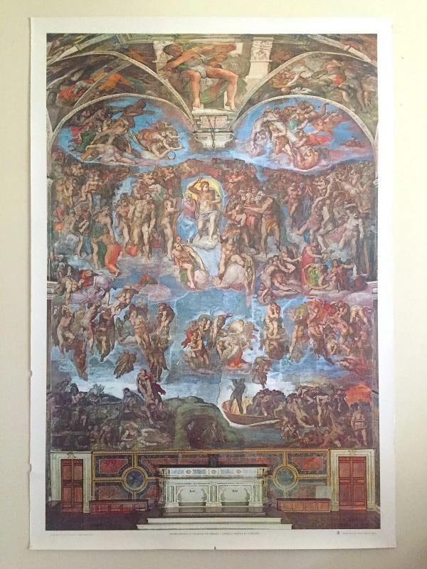 VTG 1979 RARE MICHELANGELO SISTINE CHAPEL OVERSIZED LITHO PRINT ITALIAN POSTER: Condition: Used,Size: Large (up to 60in.),Artist: MICHELANGELO,Style: RENAISSANCE,Type: Poster,Features: RARE OUT OF PRINT, MONUMENTAL OVERSIZED, SPECIAL LIMITED EDITION,Subject: Famous