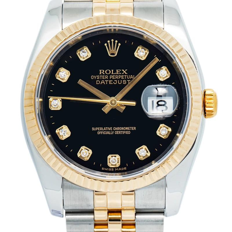 Rolex Datejust 116233 Jubilee 18K TwoTone Factory Black Diamond Dial Watch 36mm - 2