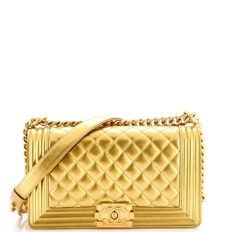 Chanel Boy Flap Bag Quilted Patent Old Medium: Accessories: Authenticity Card Measurements: Handle Drop 12", Height 6", Width 10", Depth 4", Strap Drop 20.5". Condition: Pre-owned - Good,Brand: Chanel,Exterior Material: Patent Leather,Style: