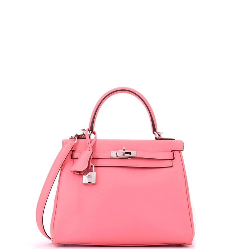 Hermes Kelly Handbag Pink Swift with Palladium Hardware 25: Accessories: Keys, Lock, Dust Bag, Clochette, With Strap Measurements: Height 8", Width 9", Depth 4". Condition: Pre-owned - Good,Brand: Hermes,Exterior Material: Leather,Style: Top Handle,Exterior