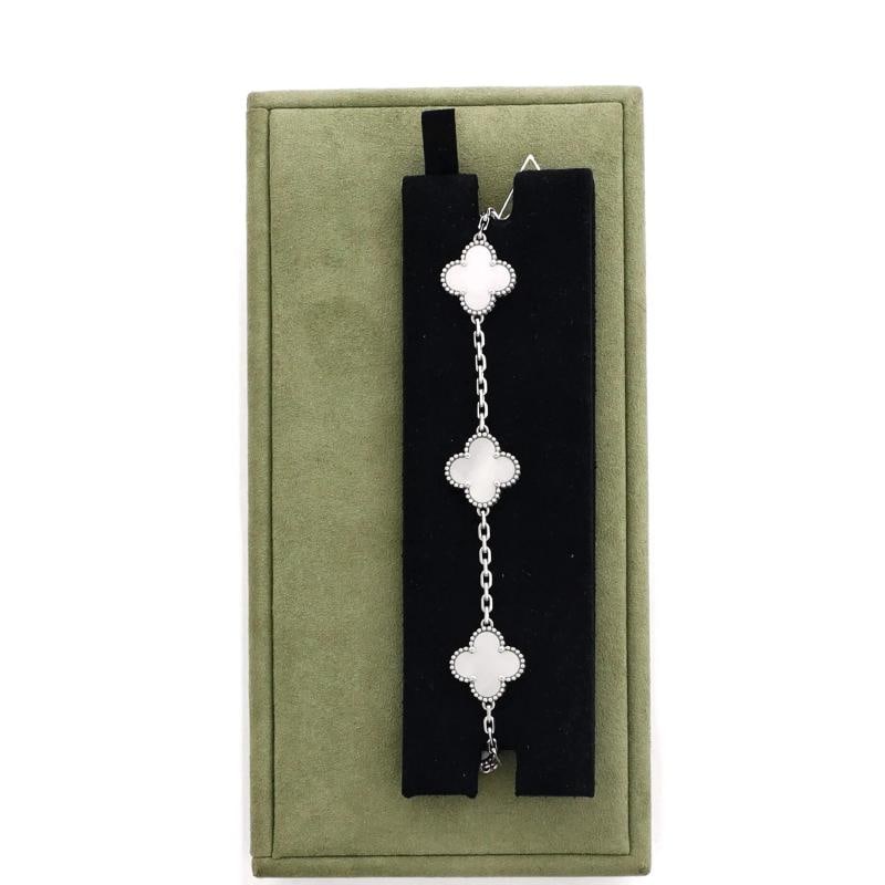 Van Cleef & Arpels Vintage Alhambra 5 Motifs Bracelet 18K White Gold and Mother - 2