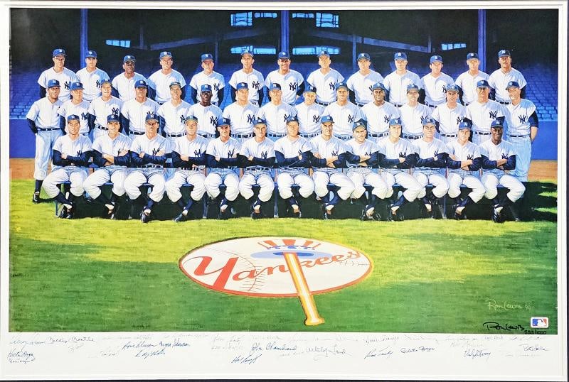 1961 Yankees Autographed Framed 24x36 Lithograph 34 Sigs Mantle Berra PSA/DNA - 2