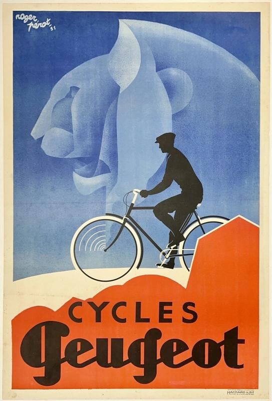 Original Vintage Poster CYCLES PEUGEOT Art Deco French Cycling Biking Perot OL (1 of 5)