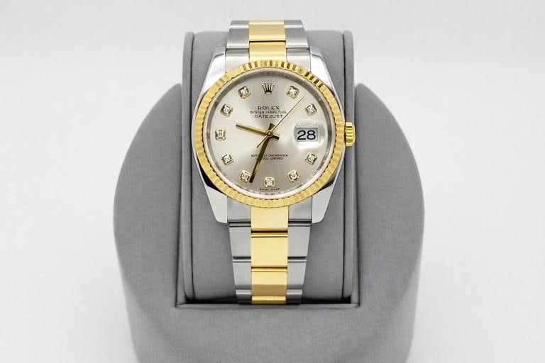 Rolex Datejust 36 116233 Factory Silver Diamond Dial 18k Yellow Gold Steel - 2