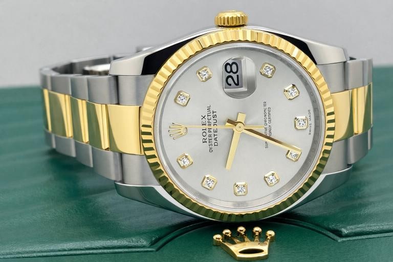 Rolex Datejust 36 116233 Factory Silver Diamond Dial 18k Yellow Gold Steel - 3