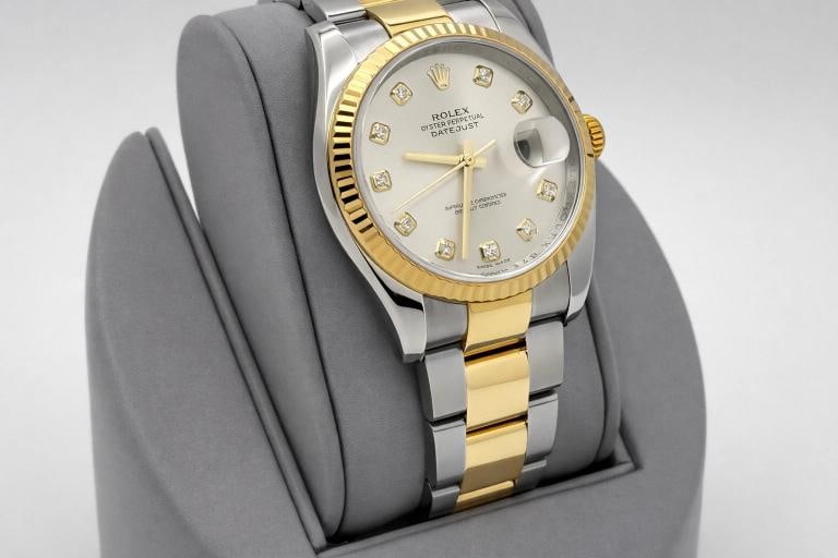 Rolex Datejust 36 116233 Factory Silver Diamond Dial 18k Yellow Gold Steel - 5