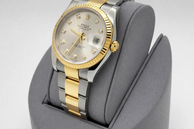 Rolex Datejust 36 116233 Factory Silver Diamond Dial 18k Yellow Gold Steel - 6