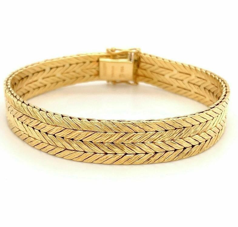 Tiffany & Co West Germany Double Row Herringbone Woven Bracelet 18kt Yellow Gold - 10