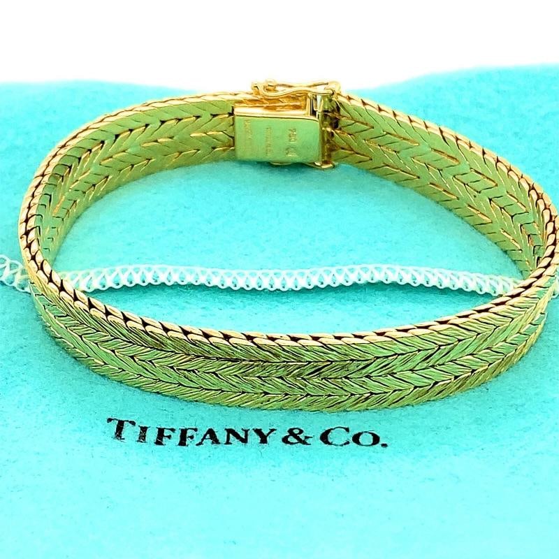 Tiffany & Co West Germany Double Row Herringbone Woven Bracelet 18kt Yellow Gold - 2