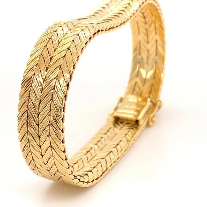 Tiffany & Co West Germany Double Row Herringbone Woven Bracelet 18kt Yellow Gold - 4