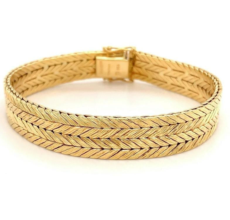 Tiffany & Co West Germany Double Row Herringbone Woven Bracelet 18kt Yellow Gold - 7