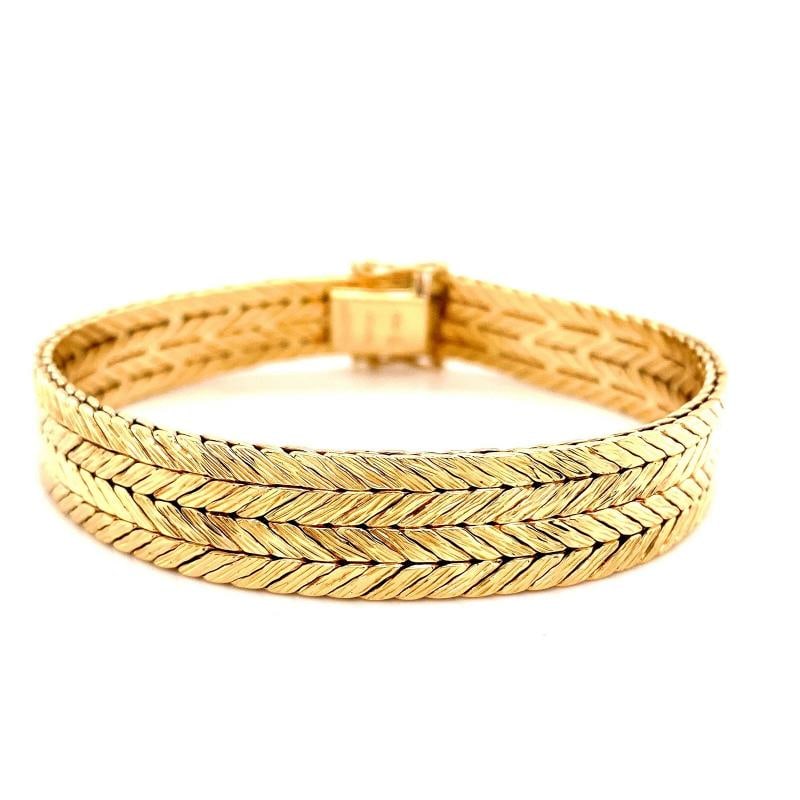 Tiffany & Co West Germany Double Row Herringbone Woven Bracelet 18kt Yellow Gold - 8