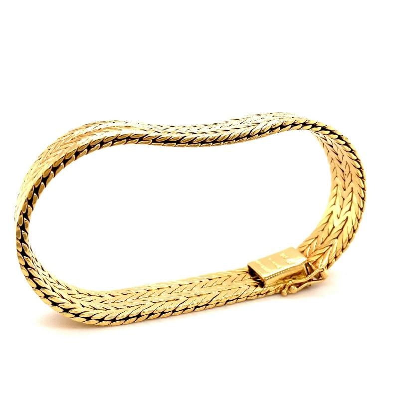 Tiffany & Co West Germany Double Row Herringbone Woven Bracelet 18kt Yellow Gold - 9