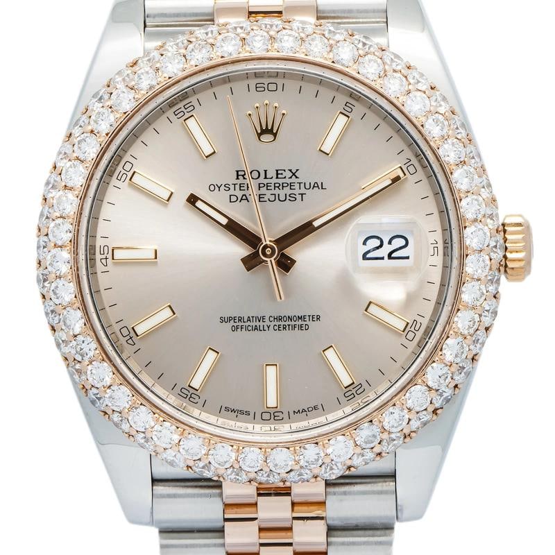 Rolex Datejust 126331 18k Rose Two Tone Silver Dial Diamond Bezel Watch 41mm - 2