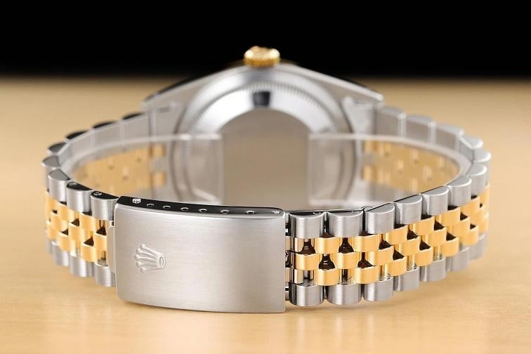 ROLEX MENS DATEJUST 16233 BLACK DIAL 18K GOLD STEEL TWO TONE WATCH w/ ROLEX BAND - 6