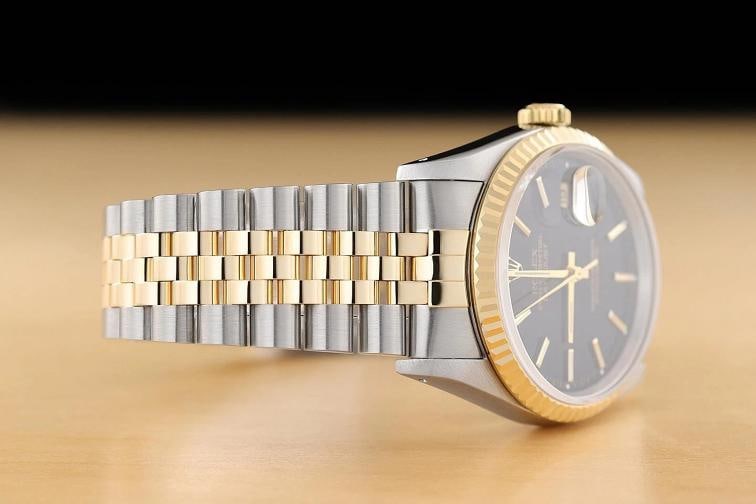 ROLEX MENS DATEJUST 16233 BLACK DIAL 18K GOLD STEEL TWO TONE WATCH w/ ROLEX BAND - 7