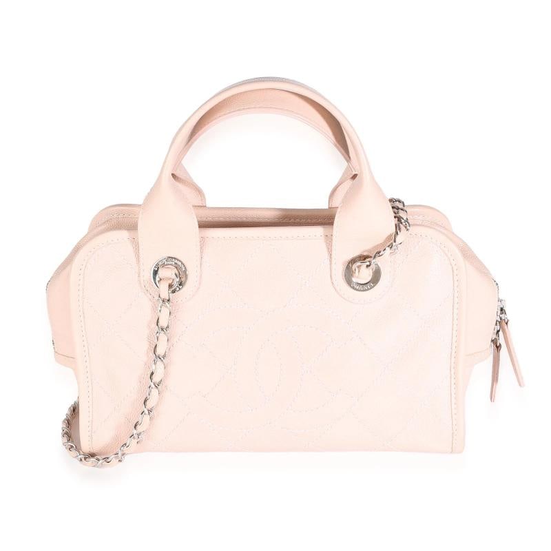 Chanel Pink Quilted Caviar Small Deauville Bowling Handbag: Condition: Pre-owned - Good,Country of Origin: Italy,Dimensions: 10.75 x 7 x 4.25,Handbag Accessories: Dustbag;Receipt;Authenticity Card,Bag Width: 10.75 in,Bag Depth: 4.25 in,Bag Height: 7