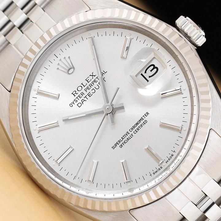 ROLEX MENS DATEJUST 16014 SILVER 18K WHITE GOLD STEEL WATCH w/ JUBILEE BAND: Condition: Pre-owned - Excellent,Brand: Rolex,Department: Men's,Style: Dress/Formal, Luxury, Luxury: Dress Styles,Features: Acrylic Crystal, Chronometer, Screwdown Crown, Self-Winding, Swiss Made,