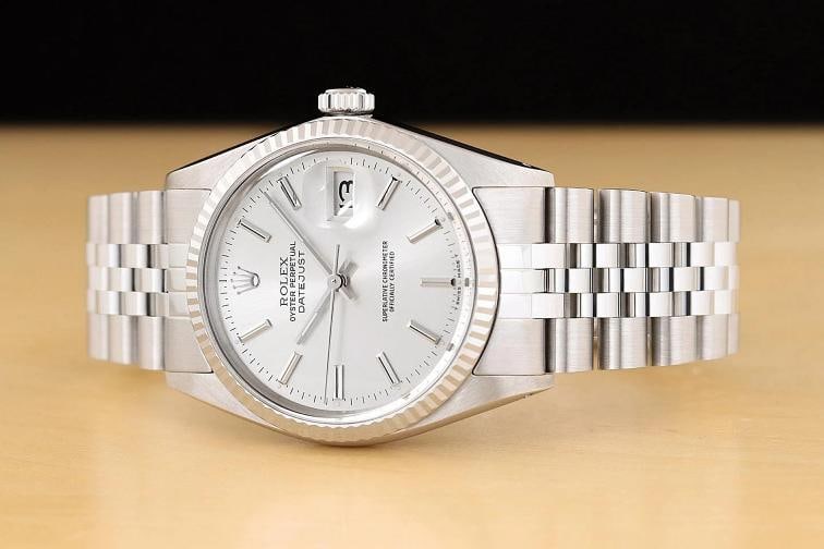 ROLEX MENS DATEJUST 16014 SILVER 18K WHITE GOLD STEEL WATCH w/ JUBILEE BAND - 2