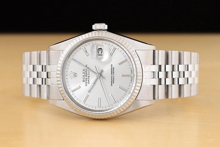 ROLEX MENS DATEJUST 16014 SILVER 18K WHITE GOLD STEEL WATCH w/ JUBILEE BAND - 3