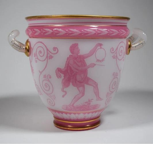 Rare Baccarat Pink Cameo Wine Cooler - Circa 1870: Country of Origin: France,Origin: French,Pattern: Classical,Color: Pink,Year Manufactured: 1870,Material: Glass,Subject: Classical,Brand: Baccarat,Type: Wine cooler,Theme: Advertising,Features: