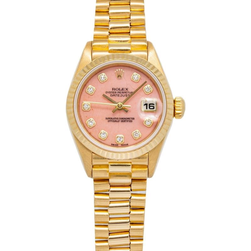 Rolex Lady Datejust 79178 RARE 18k President Factory Pink Opal Diamond Dial 26mm: Condition: Pre-owned - Good: This item has been gently used but is in good condition. It might have a few signs of wear, like light scratches or tarnishing. Arand: Rolex,Movement: Swiss Movement,WARRA