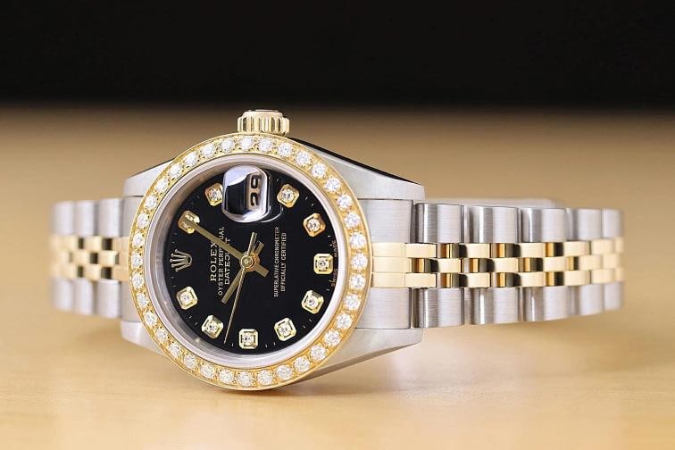 ROLEX LADIES DATEJUST 79173 BLACK DIAL 18K GOLD STEEL TWO TONE DIAMOND WATCH - 2