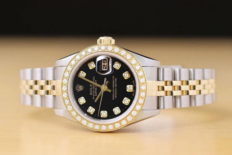 ROLEX LADIES DATEJUST 79173 BLACK DIAL 18K GOLD STEEL TWO TONE DIAMOND WATCH - 3