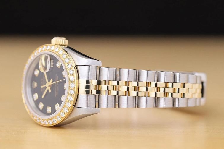 ROLEX LADIES DATEJUST 79173 BLACK DIAL 18K GOLD STEEL TWO TONE DIAMOND WATCH - 4