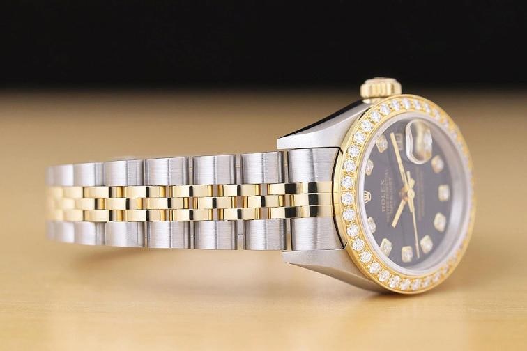 ROLEX LADIES DATEJUST 79173 BLACK DIAL 18K GOLD STEEL TWO TONE DIAMOND WATCH - 7