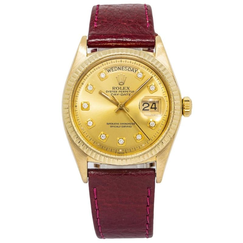 Rolex Day-Date 1803 18k YG Auto Diamond Champagne Dial Unisex Watch 36mm: Condition: Pre-owned - Good,Brand: Rolex,Type: Wristwatches,REFERENCE: 1803,Model: Day-Date,WARRANTY: 1 Year,CONDITION DESCRIPTION: Pre-owned,WEIGHT: 61.2g,GENDER: Unisex,COUNTRY OF MANUFACTURE: Switz