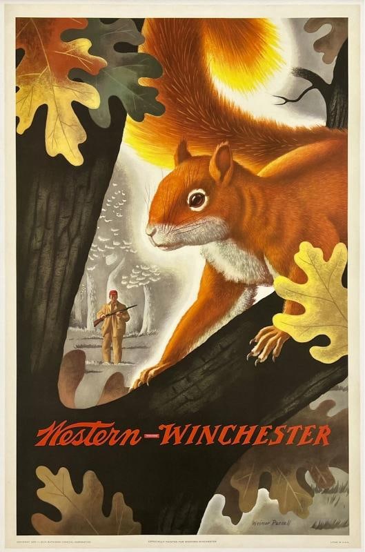 Original Vintage Poster WESTERN WINCHESTER SQUIRREL Hunting Shooting Outdoors OL: Condition: Used,Brand: Winchester,Country of Origin: United States,Vintage: Yes