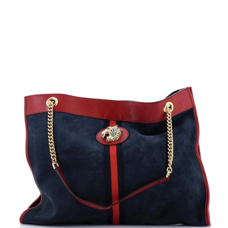 Gucci Rajah Chain Tote Suede Large: Condition: Pre-owned - Good,Brand: Gucci,Exterior Material: Suede,Style: Totes,Exterior Color: Blue,Department: Women,Size: Large Condition: Good. Exterior: corner wear, edge wear, scuffs, minor